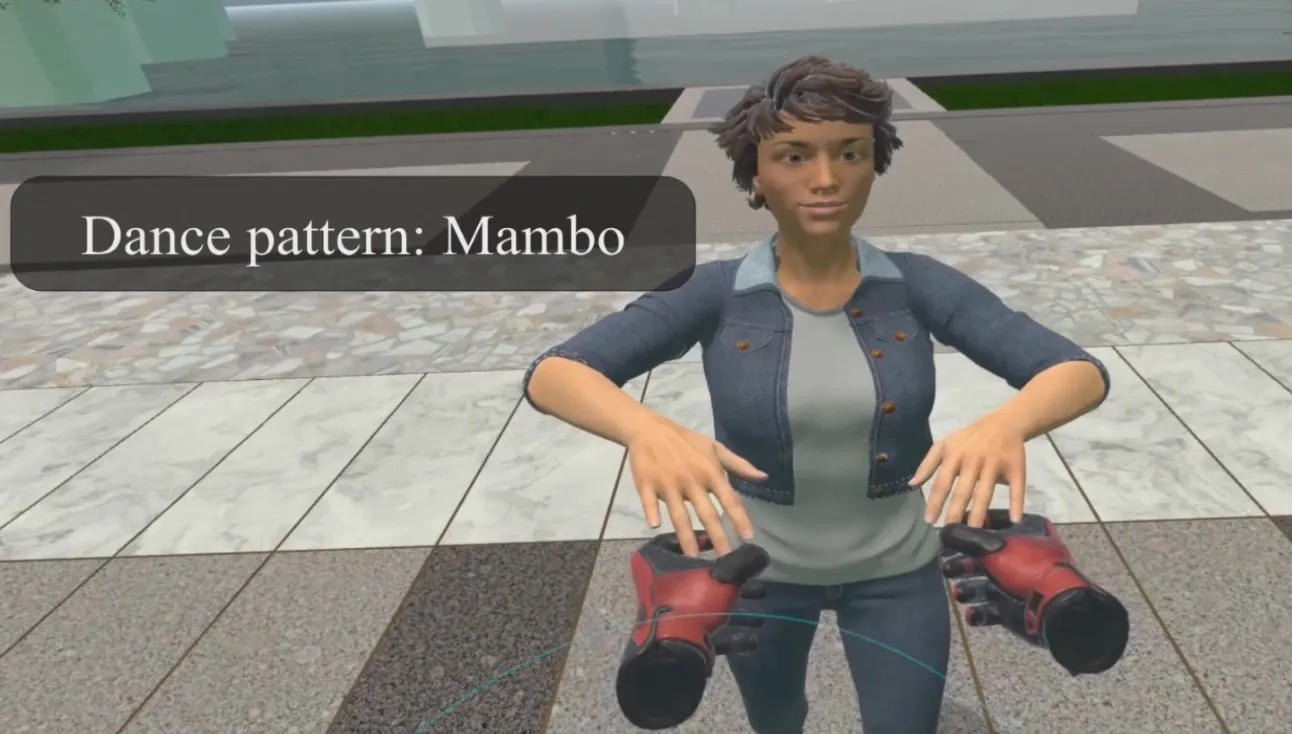 Virtual salsa instructor demonstrating a mambo pattern